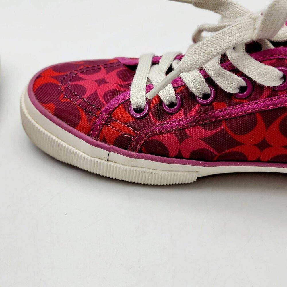 COACH Kalyn Womens Sneakers 7.5 B Pink Red Signature C Logo Lace Up Canvas 7-1/2 - Picture 11 of 11